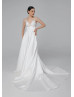 V Neck Ivory Lace Satin Empire Waist Wedding Dress